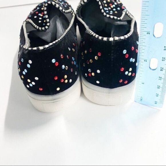 Women's Slip-Ons Flats Heels Round Toe Rhinestone Solid Colored Black Loafers - Picture 4 of 6